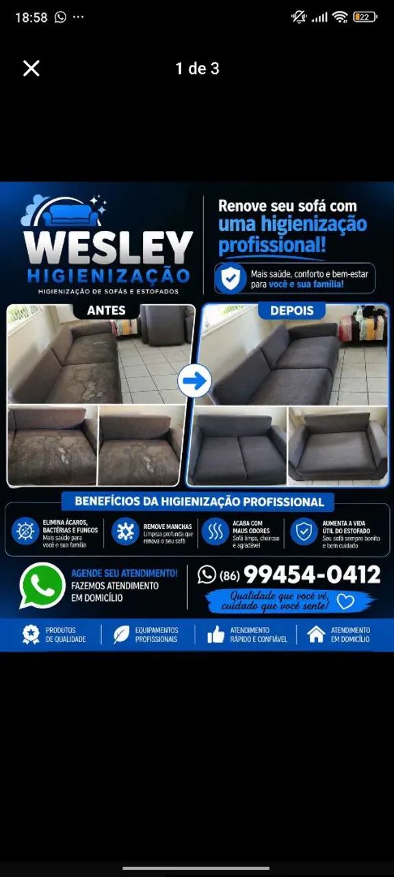 Higienizacao de sofás 