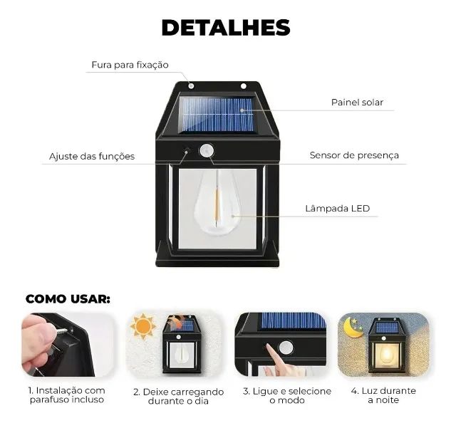Luminária Solar Com Sensor de Presença Automático Luz Led - Foto 2
