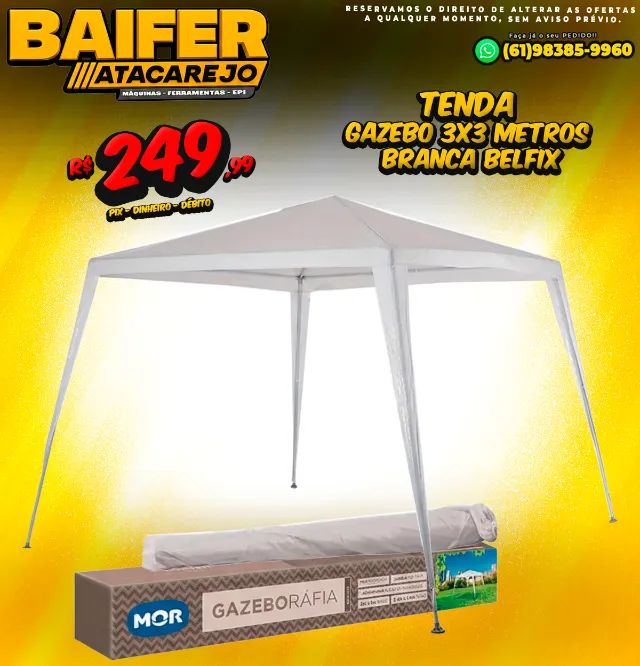 Tenda Gazebo 3x3 Metros Branca Belfix