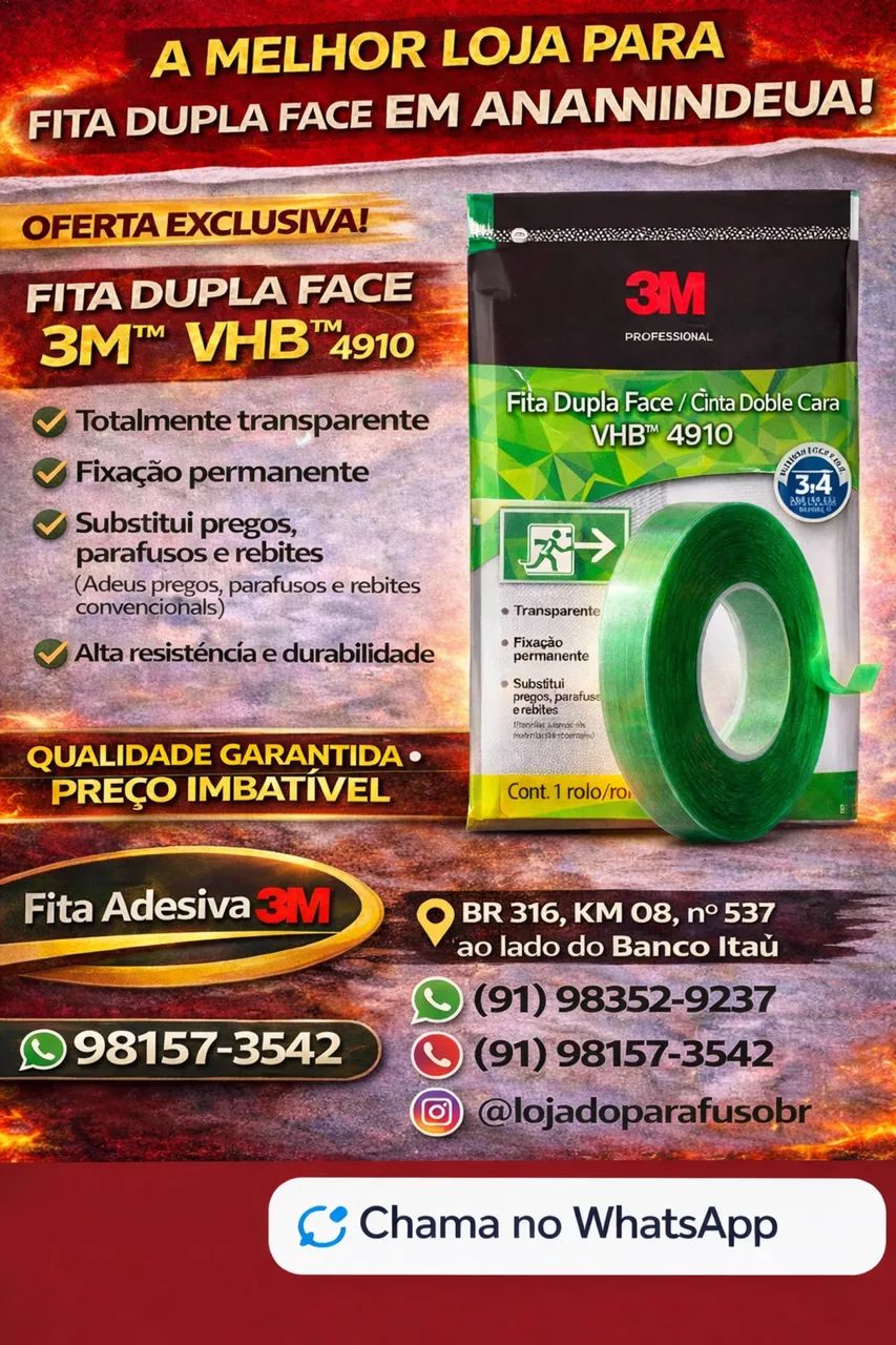 Fita Dupla Face 3M VHB  4910 alta performance profissional 