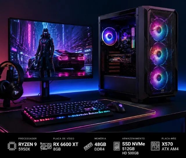 Desktop Gamer - Rayzen 9 + radeon RX6600xt + 48Gb de ram - Melhor custo benefício - Foto 2