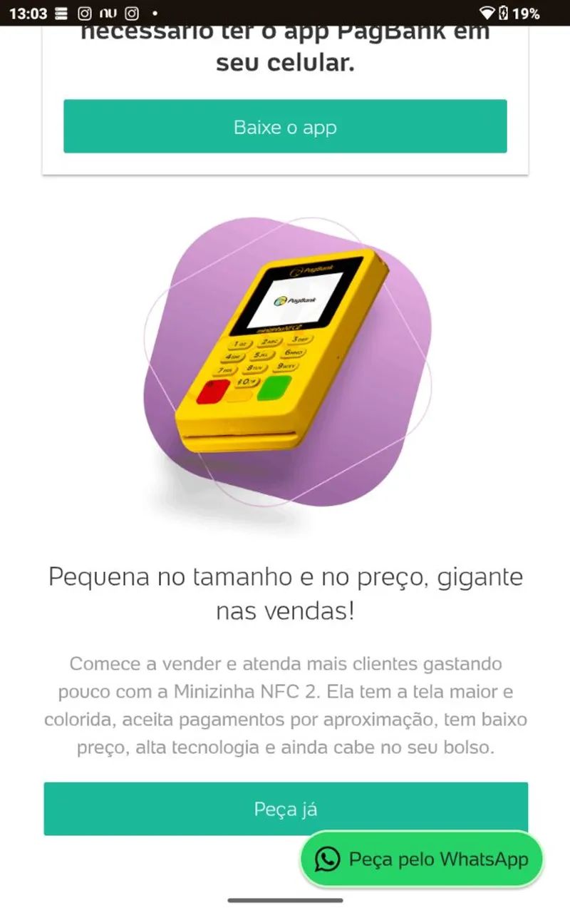 Maquininha Pag seguro NFC2
