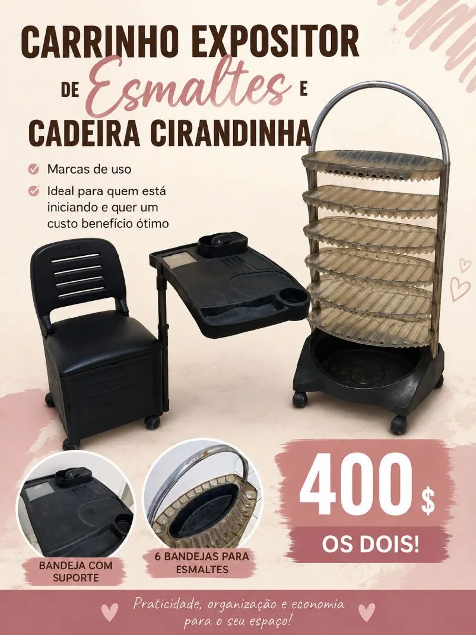 Carrinho Expositor de Esmalte e Cadeira Cirandinha