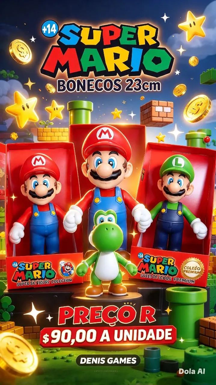 Bonecos mario e família 23cm cada 