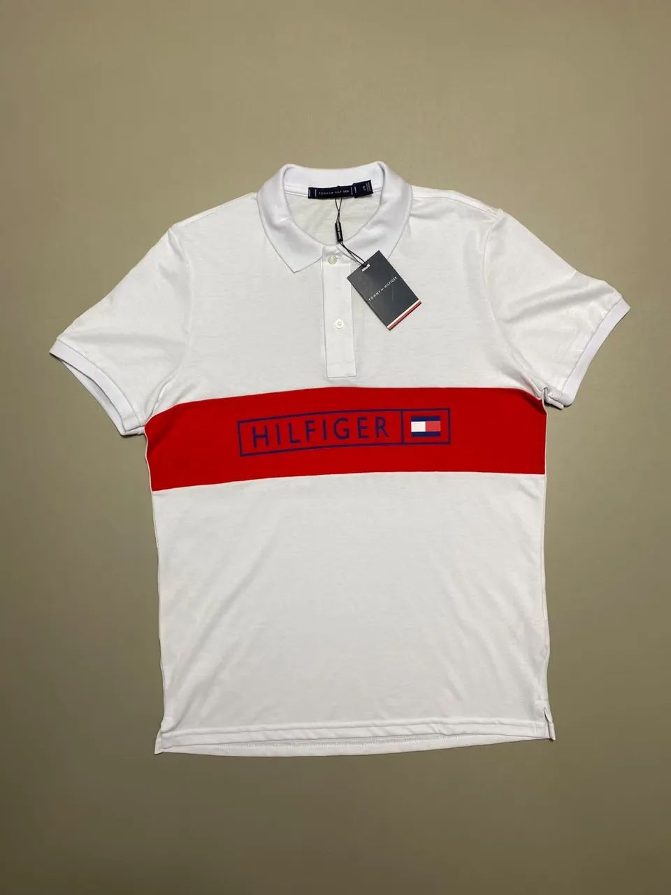 Camiseta Polo TH Branco/Vermelho