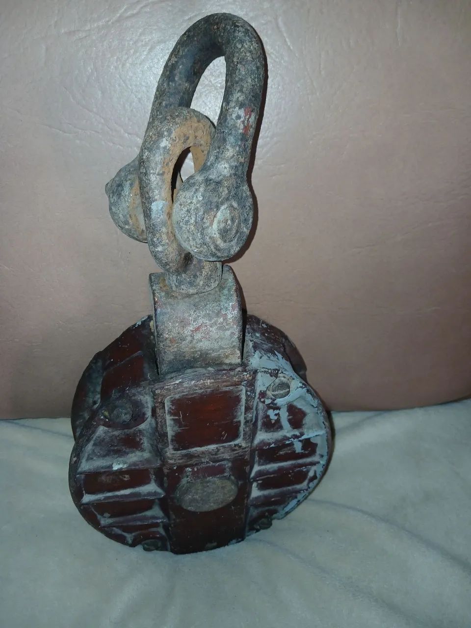 Moitão antigo náutico em madeira e aço 45 cm - Foto 5