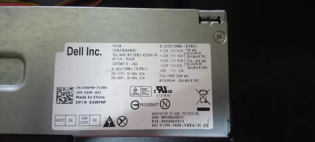 Fonte Dell original Dell Vostro 250W 03WFNF - Foto 2