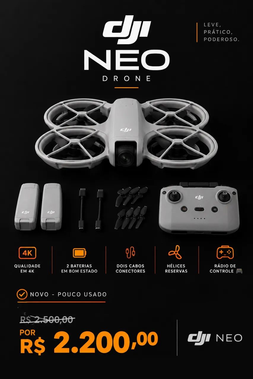 DJI Neo 4K + Rádio Controle + 2 Baterias | Pouco Usado