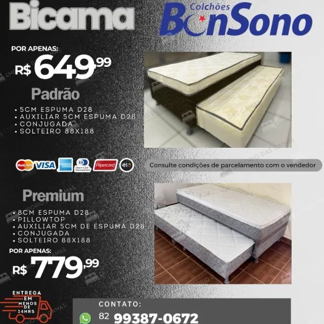 Bicama diversos modelos em molas e espuma Base e colchão ou conjugada Bonsono 