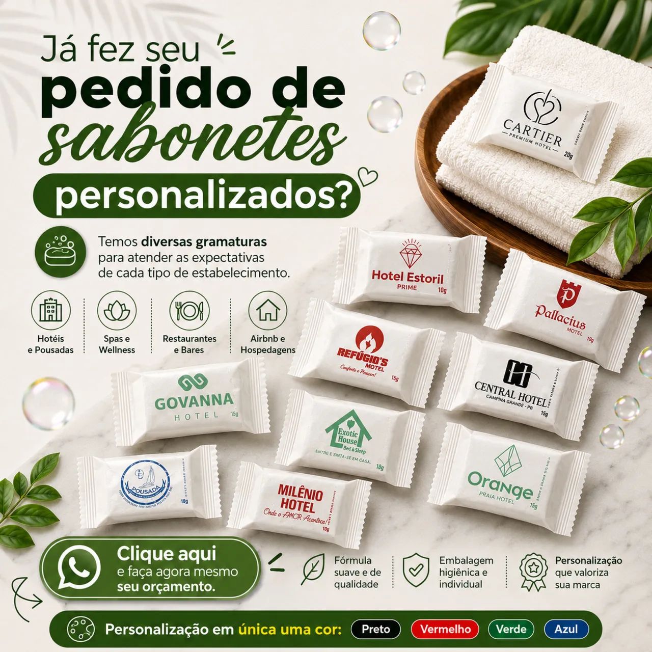 Sabonetes personalizados para seu estabelecimento 