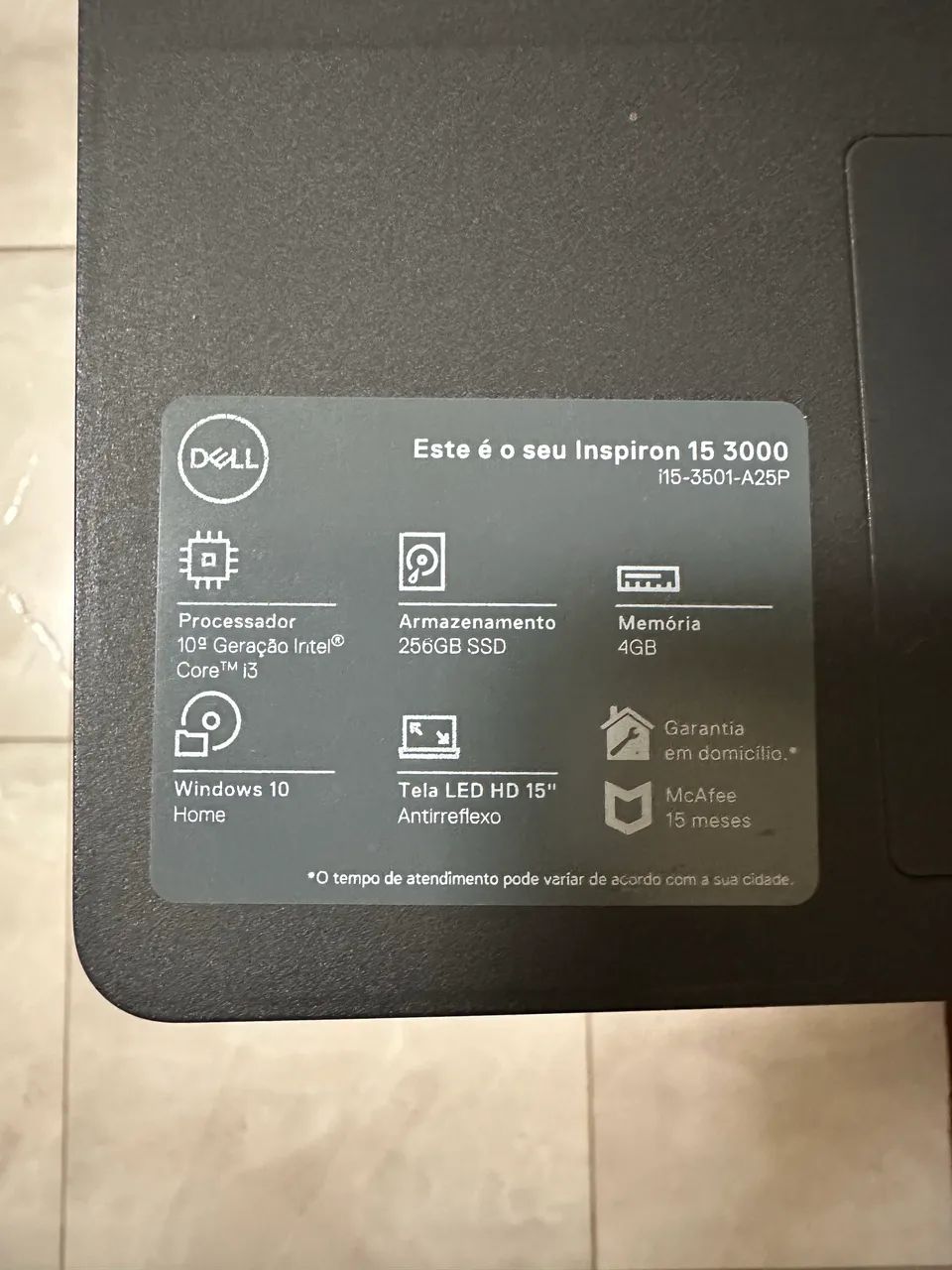 Notebook Dell Inspiron 15 3501 | i3 10ª Geração | SSD 256GB