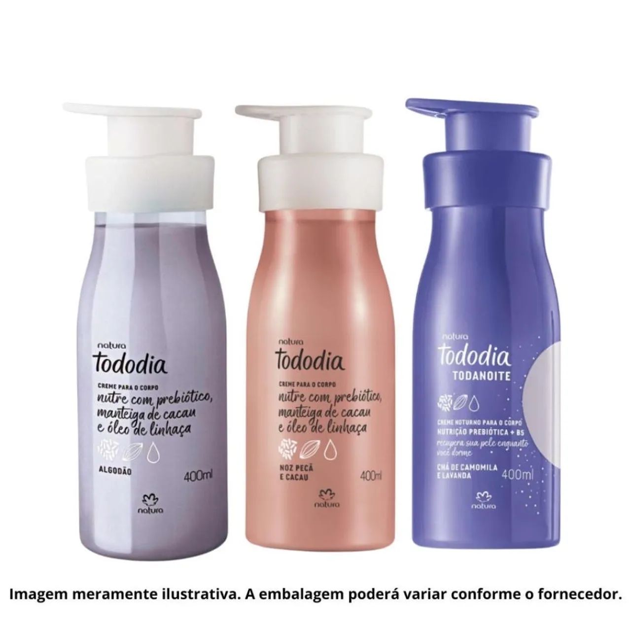 Kit 3 Cremes Natura Tododia para Hidratar e Perfumear o Corpo