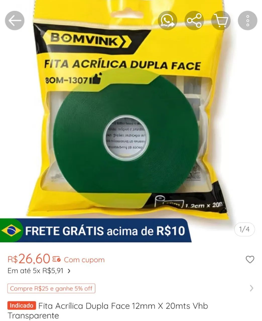Fita dupla face 12 mm com 20 metros - Foto 3