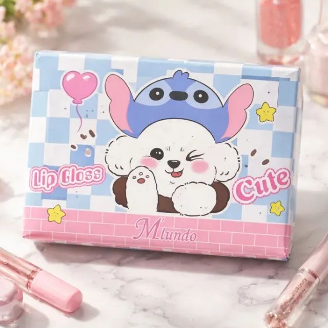 Cx.24 Un. Gloss Labial Infantil Temático Stitch e Cachorrinho
