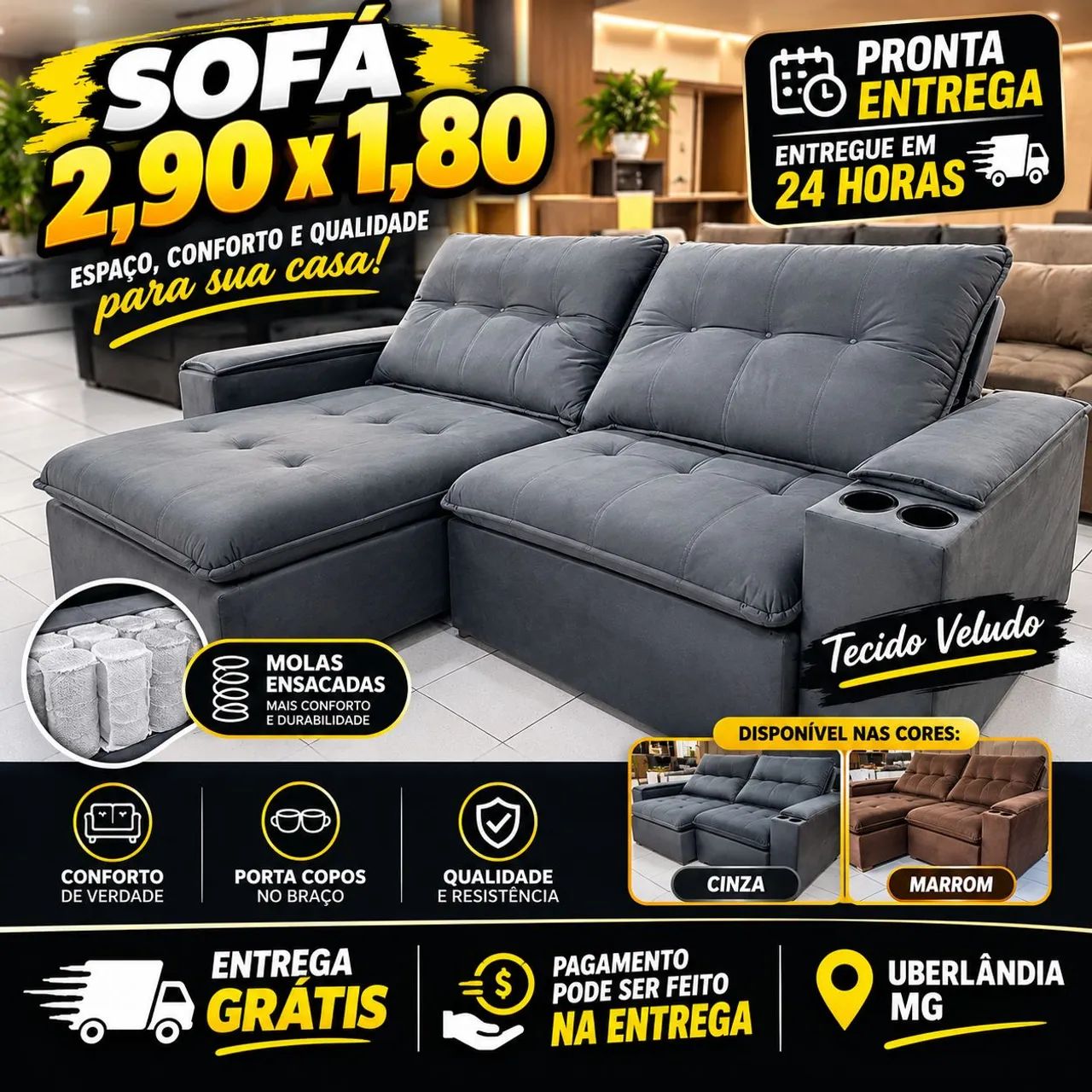 Sofá Retrátil e Reclináveis 2.90x1.80 Entregar em 24h 