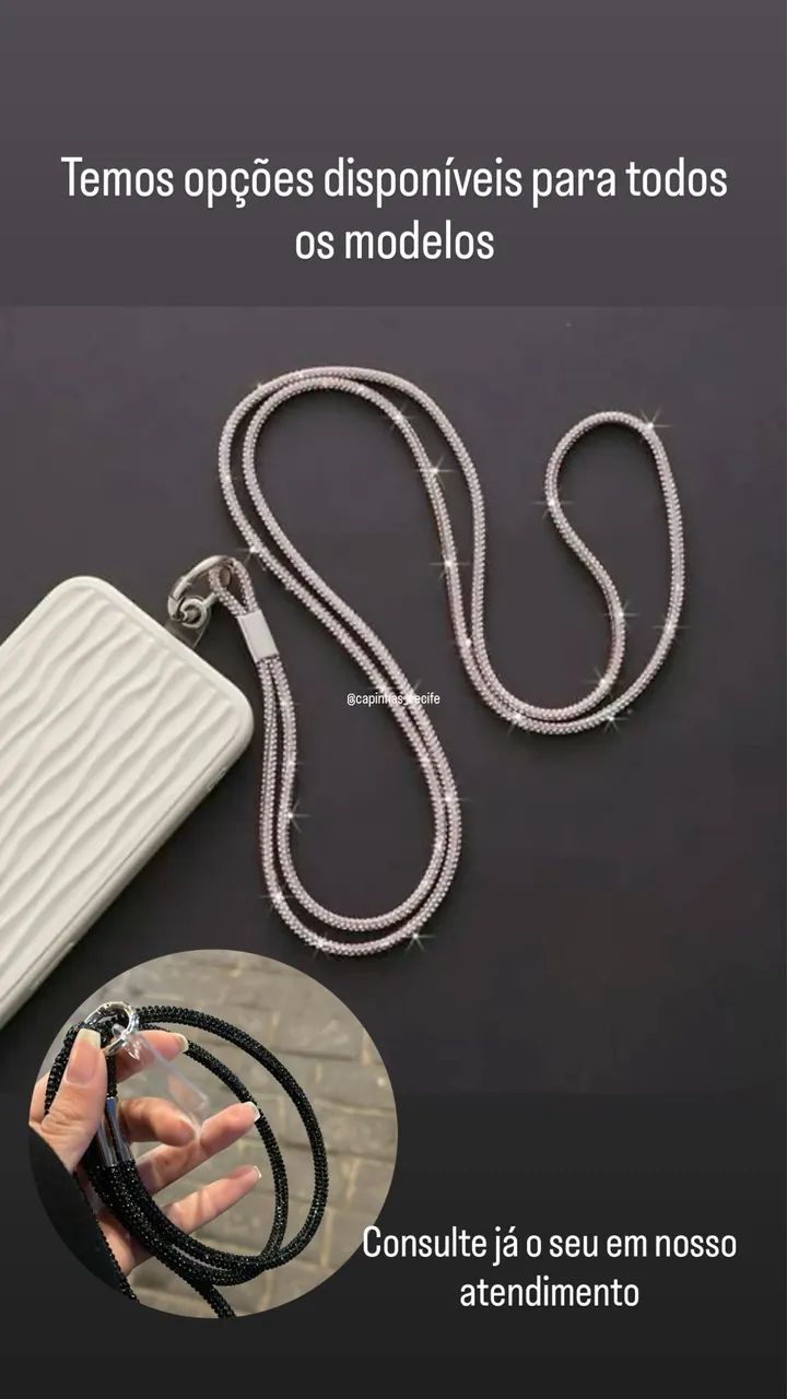 Capa clear para iPhone 17 pro com cordinha em pedrinhas  - Foto 2