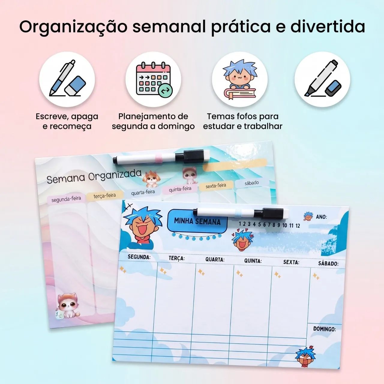 Planejador Semanal com caneta apagavel e imã 