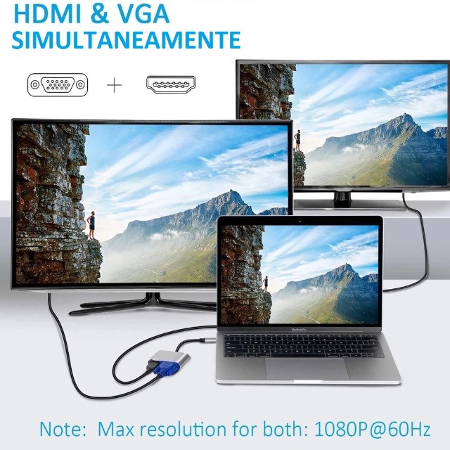 Adaptador Conversor 2x1 Usb C Type C Para Hdmi Vga Kp-ad119 - Foto 3