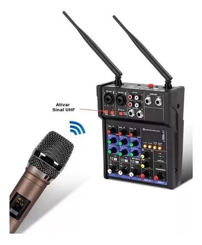 Mesa de som 4 canais + 2 Microfones Bivolt LE-713 - Foto 5