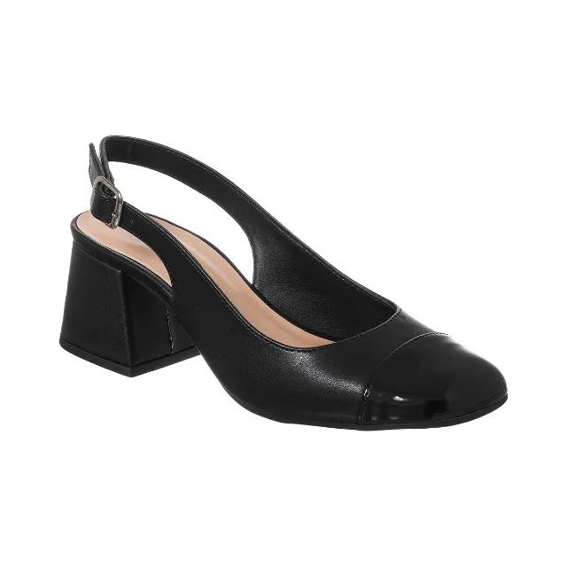 Scarpin Sapato Slingback Feminino Salto Grosso Bico Quadrado - Foto 3