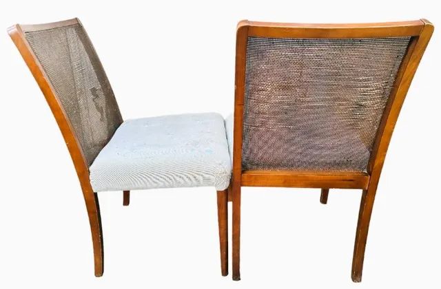 Par Cadeiras Design contemporâneo assento estofado encosto de palha com trama tailandesa * - Foto 5