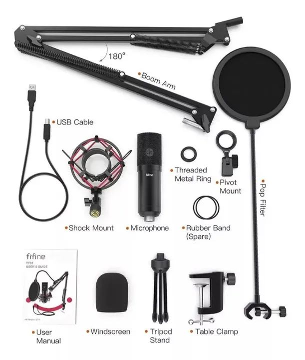 Microfone Fifine T732 Usb Com Kit Para Streaming E Podcast Cor Preto - Foto 3