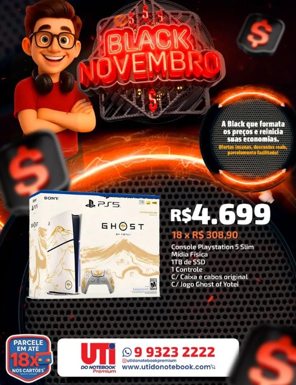 PlayStation 5 edição especial Ghost oferta Black UTi! 