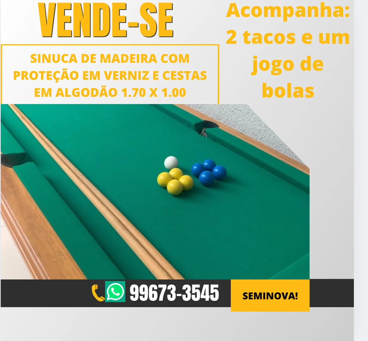 Sinuca de madeira com acessórios