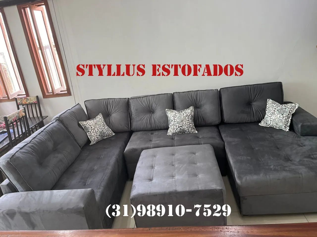 Sofá de Canto Estilo Suede Cinza - 5 lugares