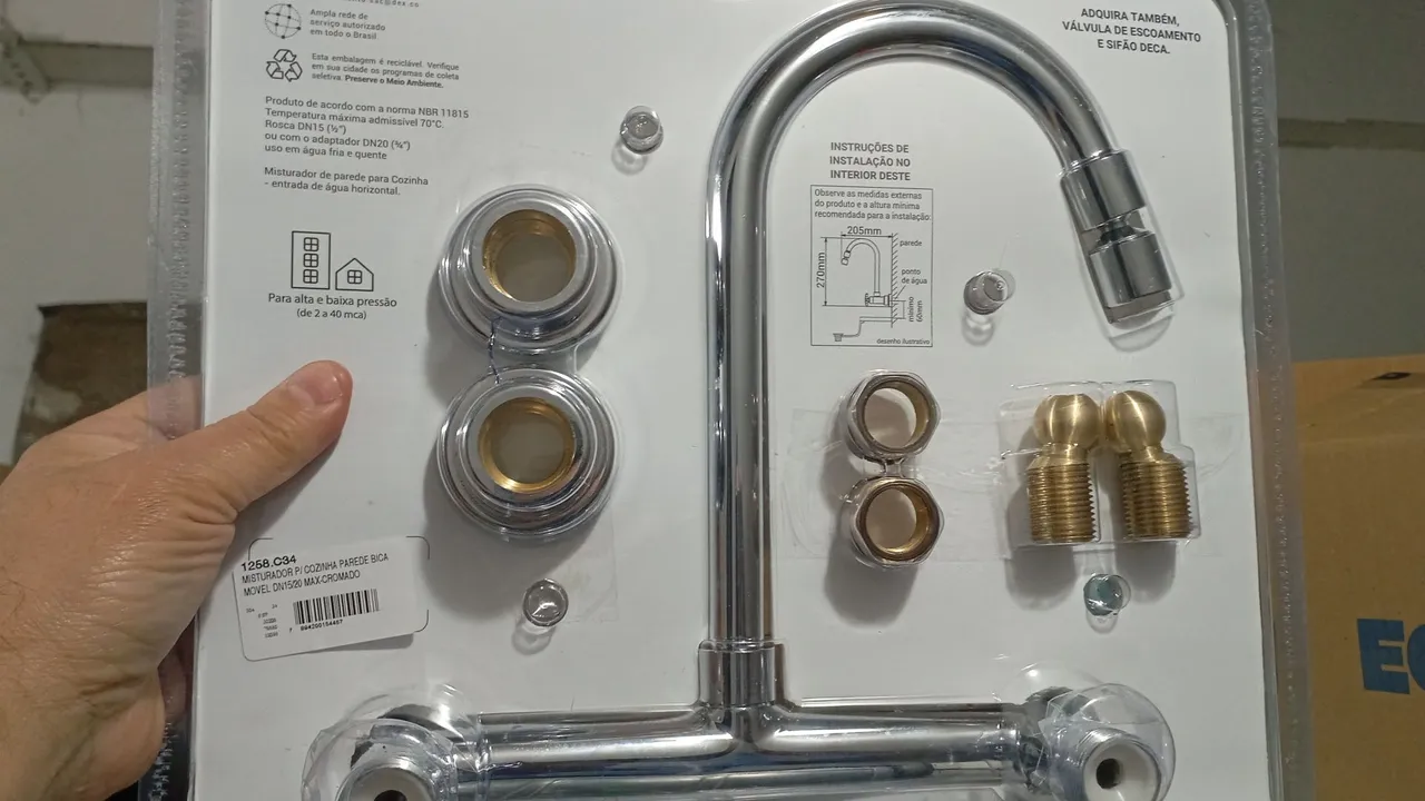 Misturador para Cozinha Parede Bica Móvel DN15/20 Max-Cromado