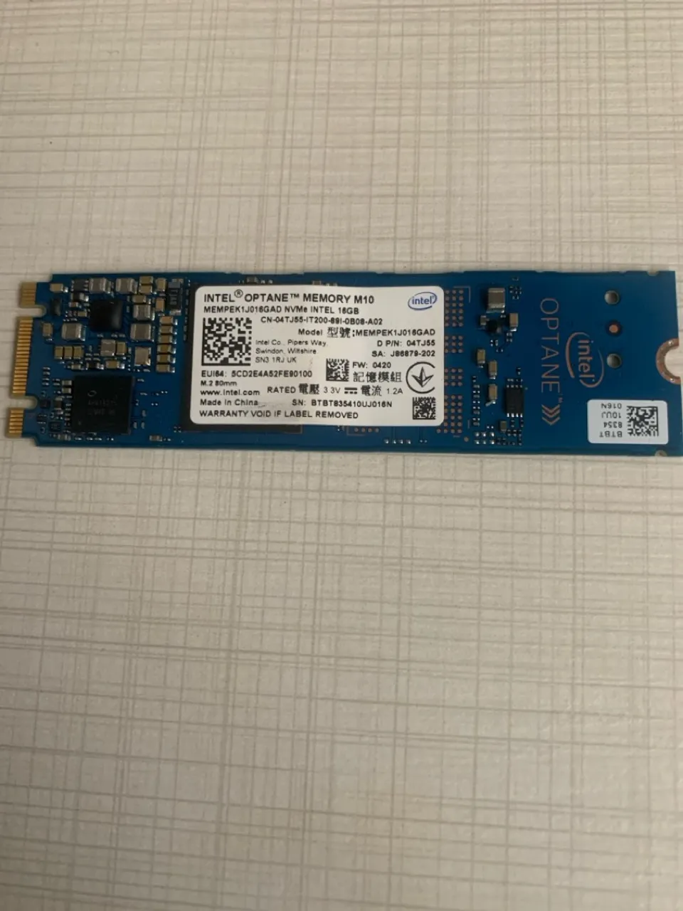 SSD Intel Optane Memory M10 16GB NVMe