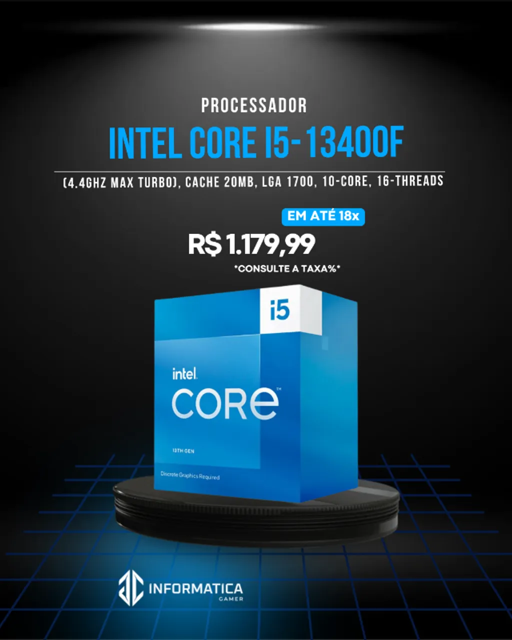 Processador Intel Core I5-13400F, 10-Core, 16-Threads, 2.5GHz (4.6GHz Turbo), Cache 20MB,