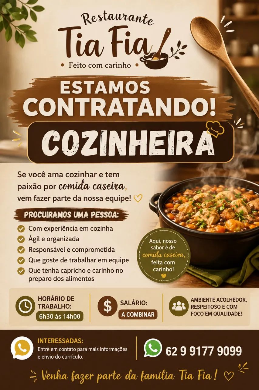 Vaga para cozinheira 