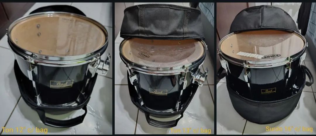 Bateria Pearl Export Preta com ferragens Rmv preta incompleta - Foto 2