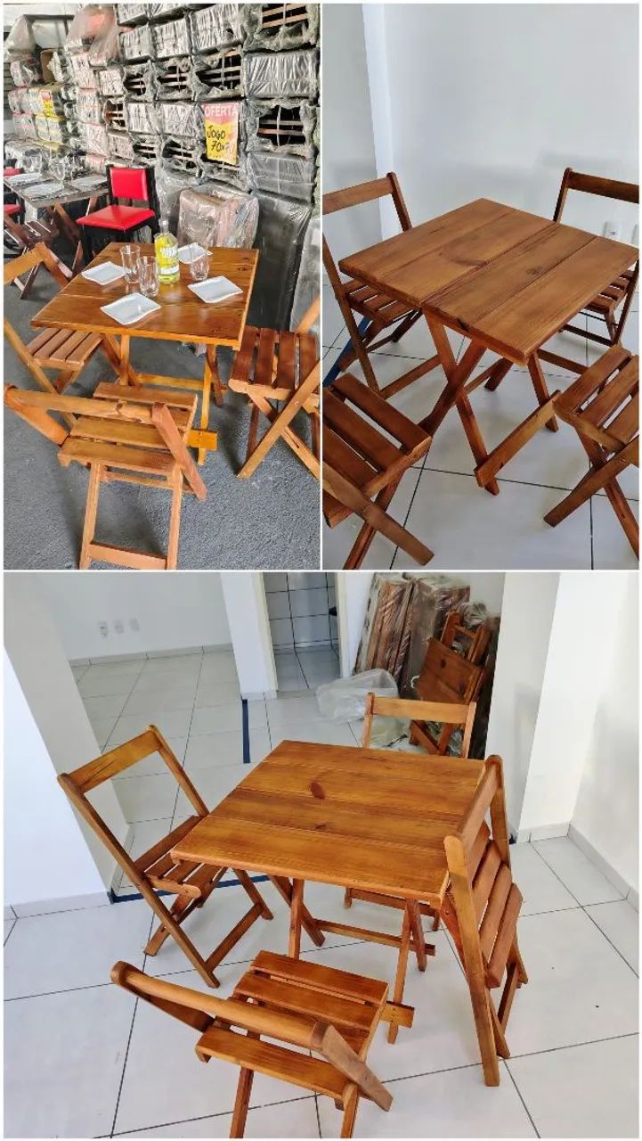Conjunto completo mesa + 4 cadeiras madeira maciça com verniz  - Foto 3