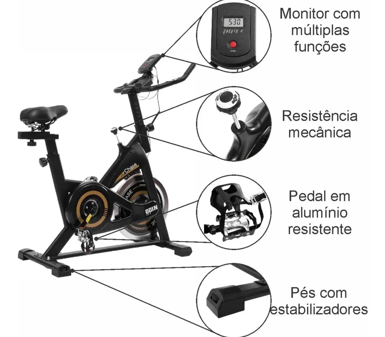Bicicleta ergométrica spinning odin fit modelo chase