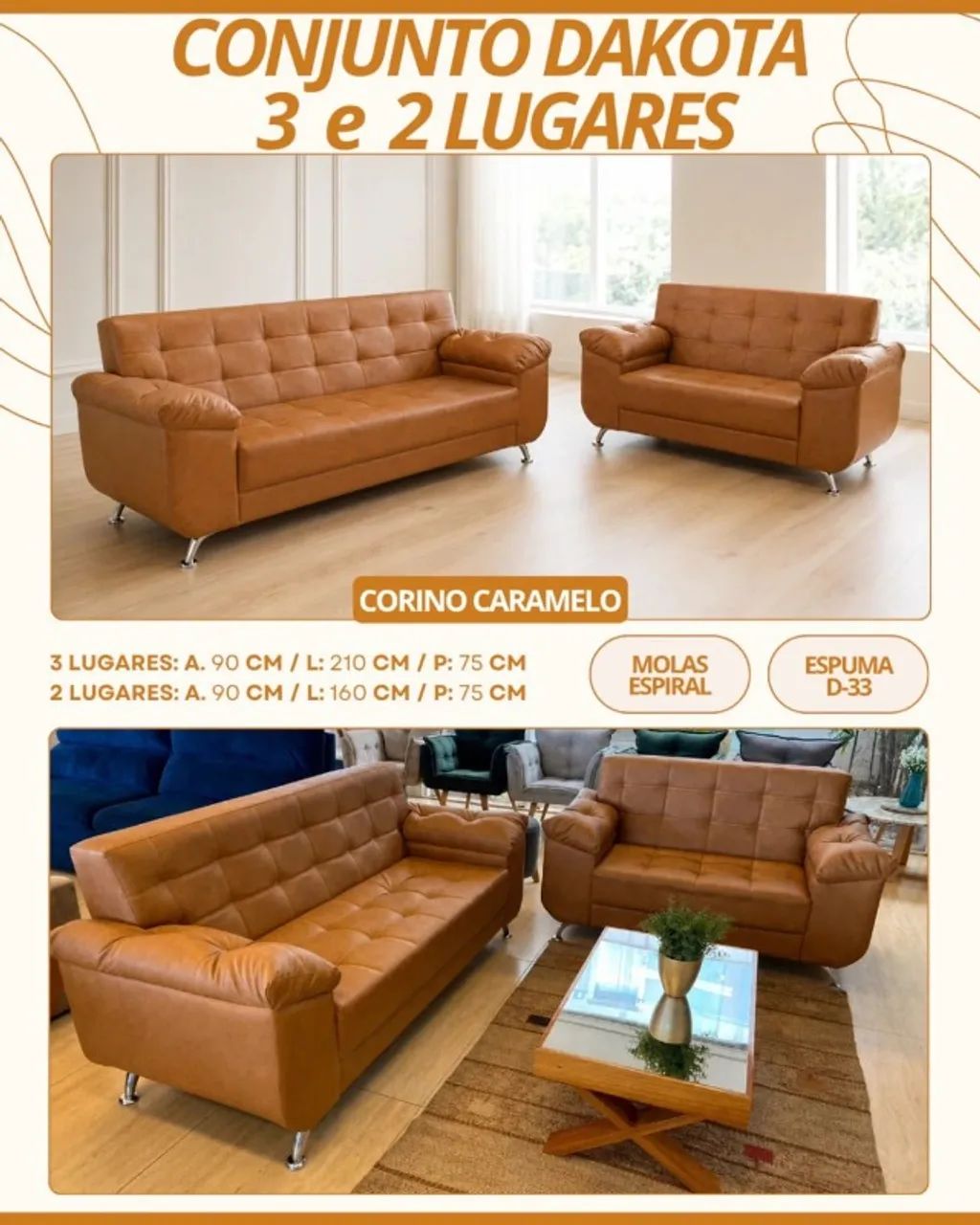 Estofado 2 e 3 lugares Dakota em courino premium - Foto 2