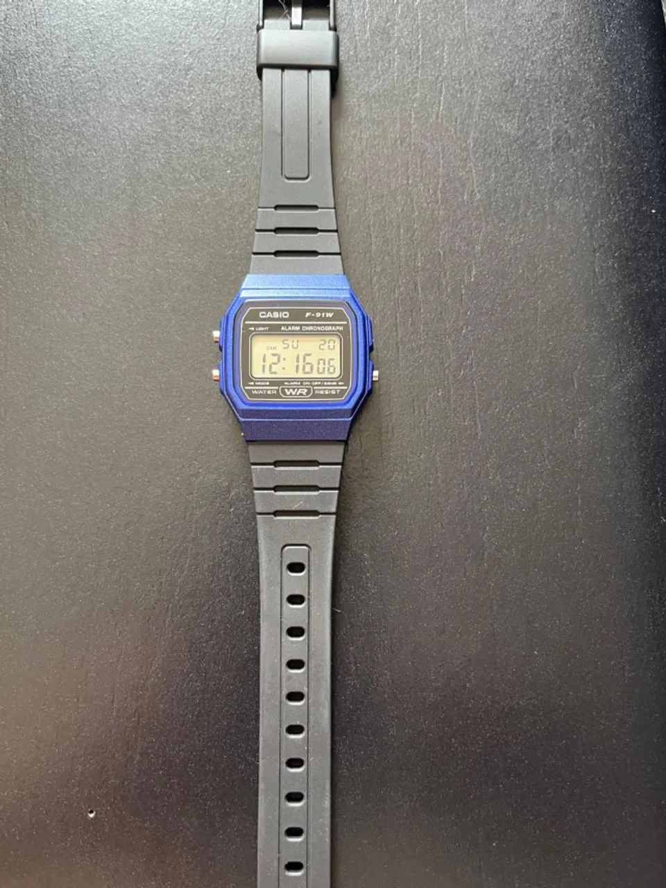 Relógio Casio Digital Preto com Azul F-91WM-2ADF - Foto 4