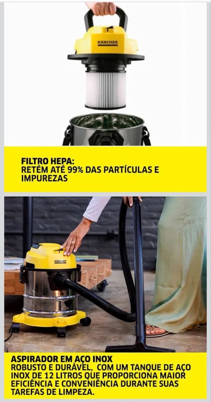 Kärcher Aspirador Pó e Água + Função Soprador. 1700W - Tanque Inox 220v - Foto 2