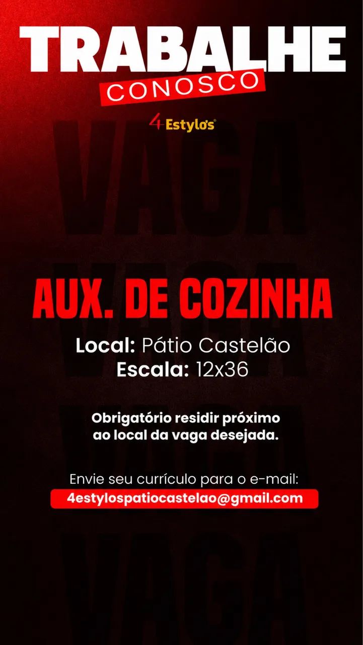 Vaga Auxiliar de cozinha.