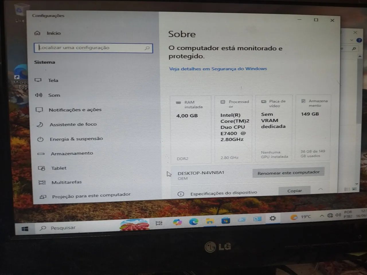 Cpu E7400 2.8 4gb hd 160gb placa mae Foxcom, video nvidia 32mb,Windows 10 instalado.  - Foto 2