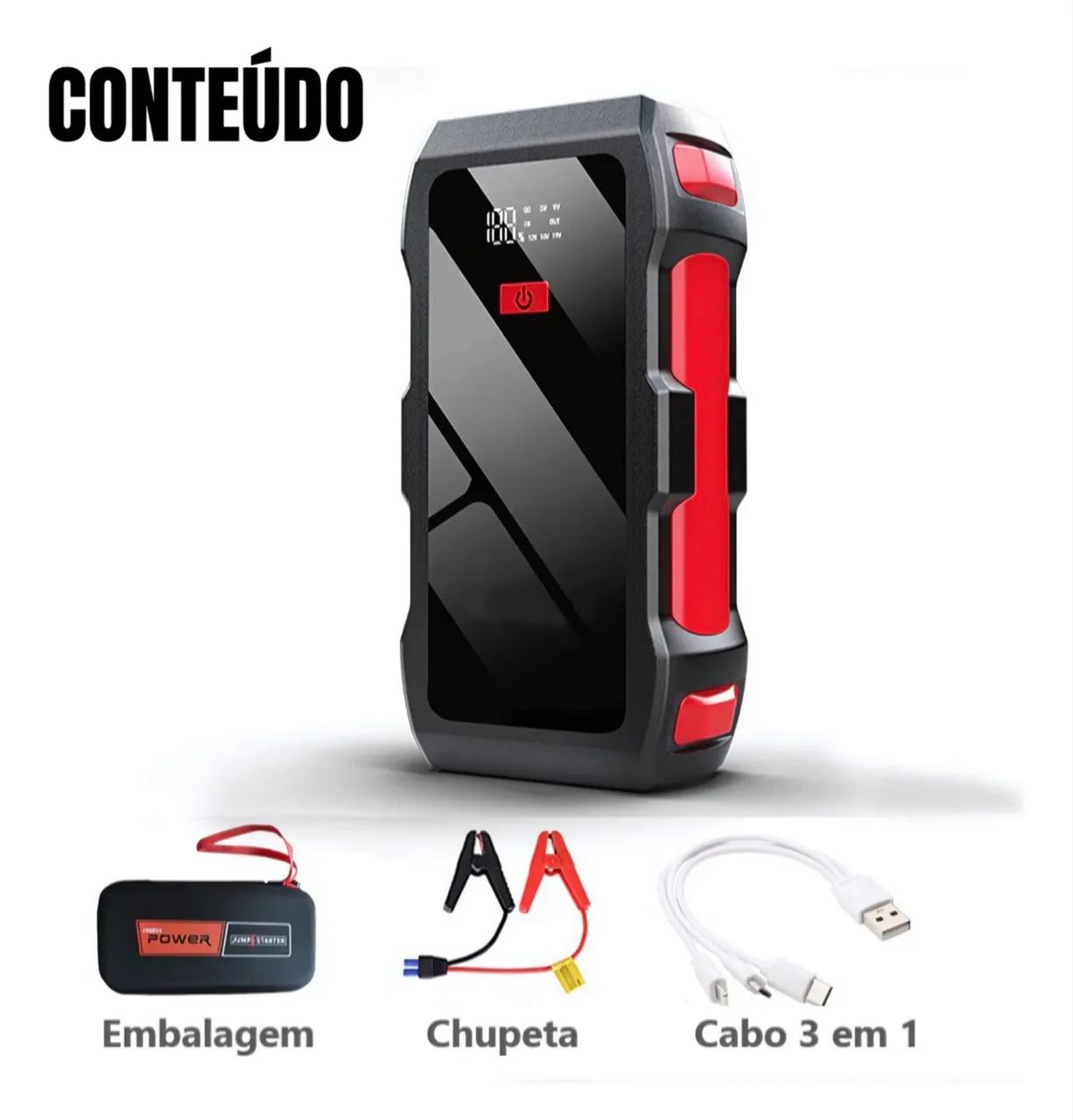  Kit Emergência Veicular - Auxiliar de Partida com Lanterna e USB - Foto 3