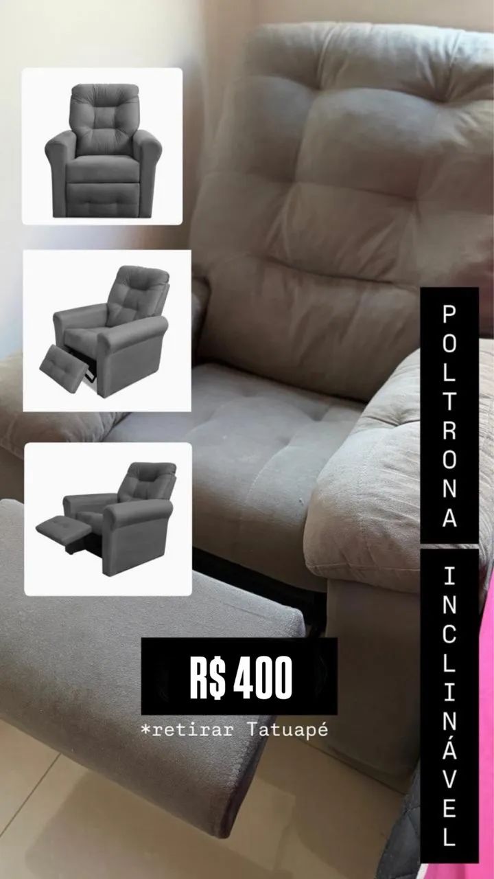 Poltrona Reclinável Cinza - Confortável e em Ótimo Estado - Foto 3