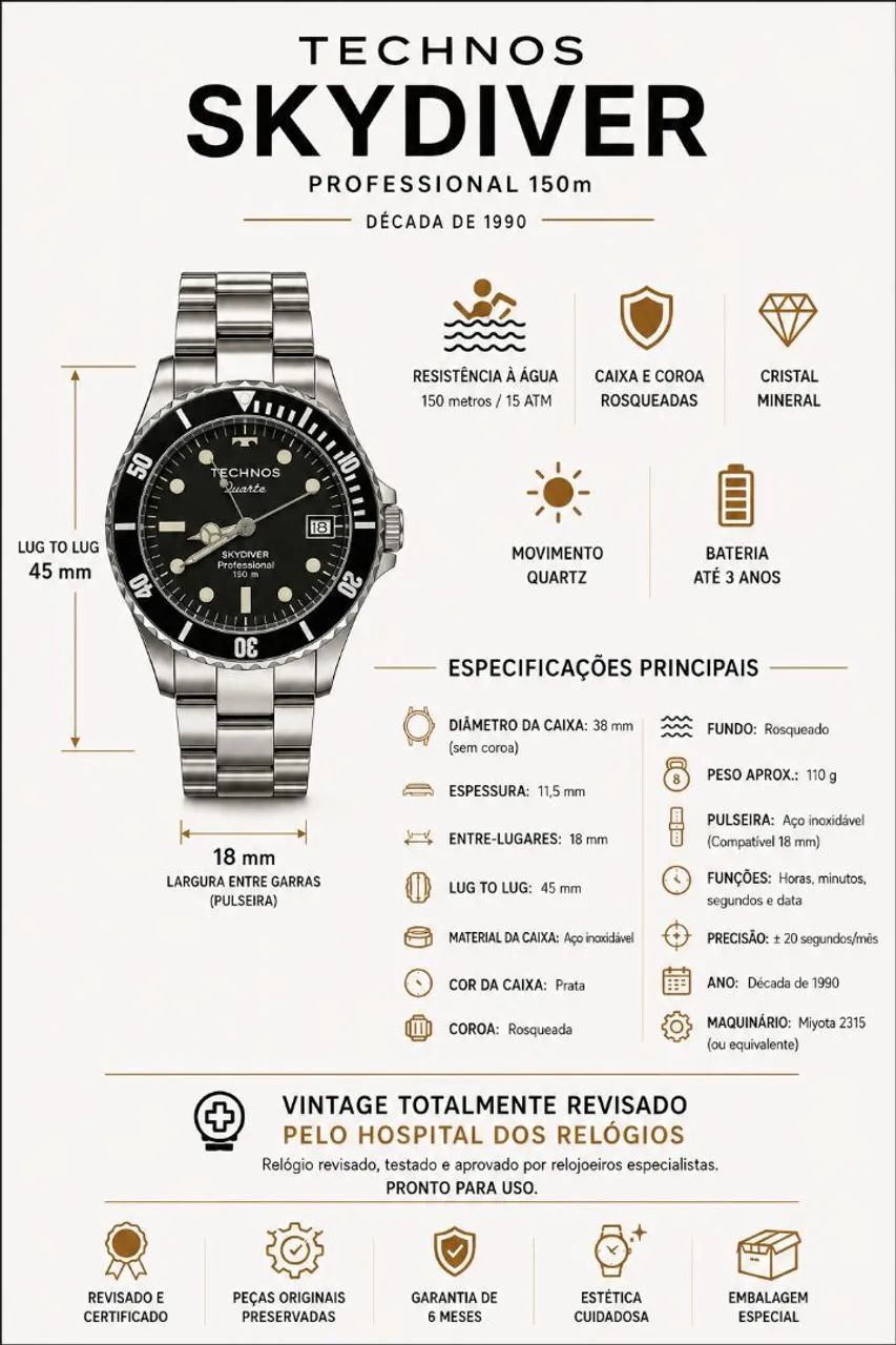 Relógio Technos Skydiver 38mm década de 80 - Foto 4