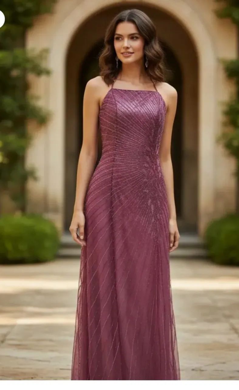 Vestido de festa longo rosê 