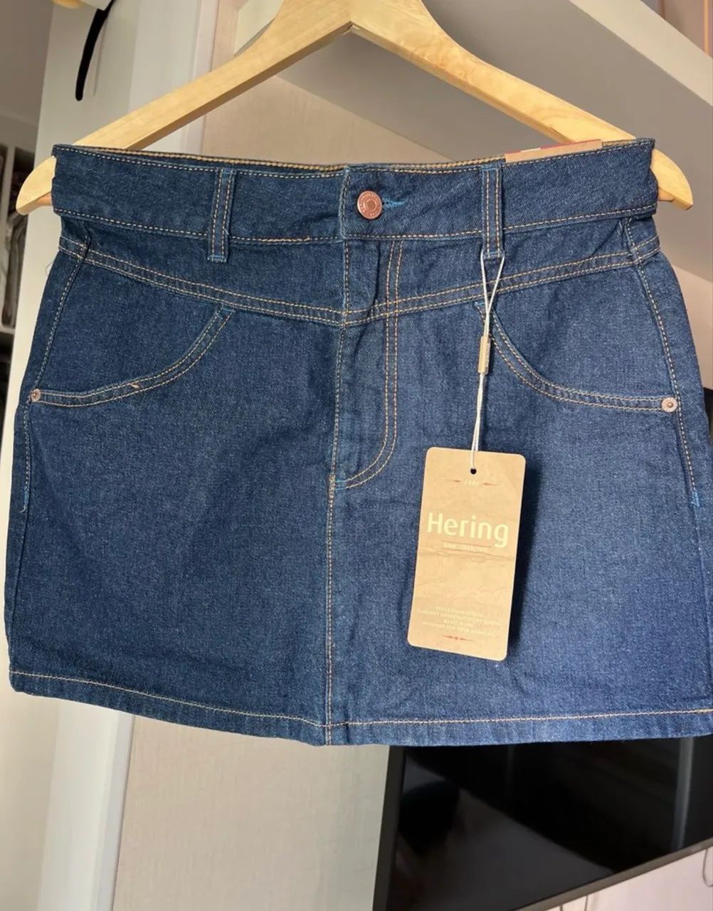 mini saia jeans hering azul escura 38 - Foto 4