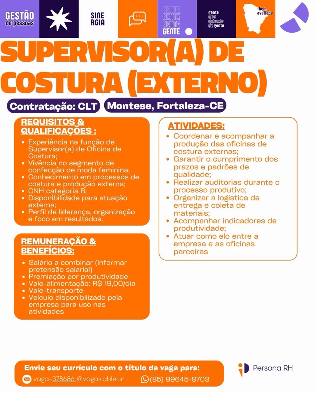 VAGA SUPERVISORA DE COSTURA (EXTERNO) 