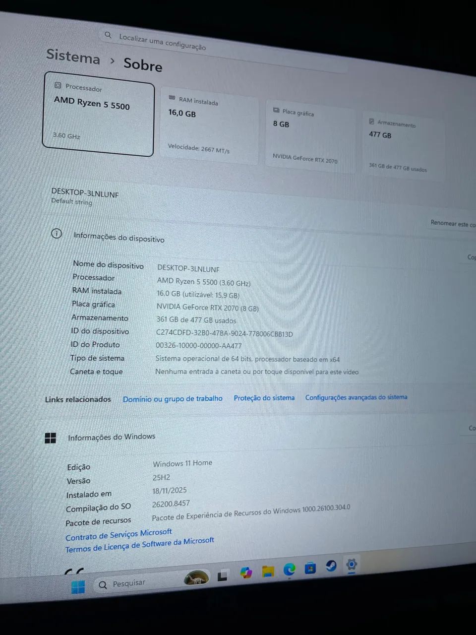 Pc Gamer Ryzen 5500 + rtx 2070 8Gb + 16ram - Foto 3