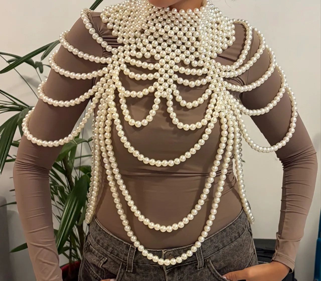 Body chain de pérolas 