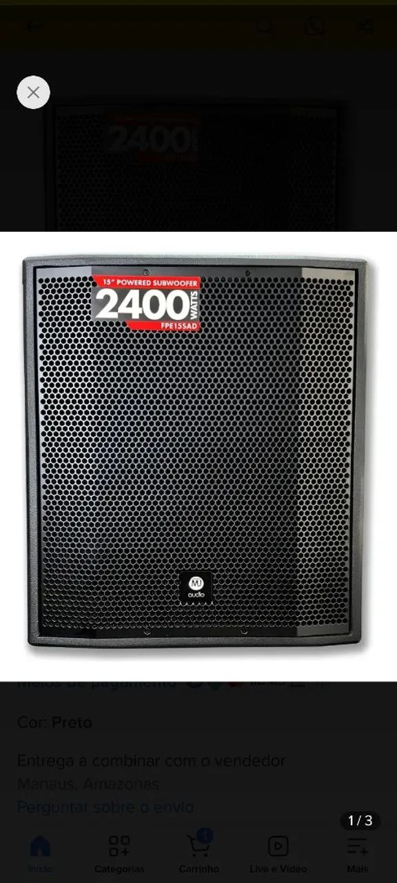 Vendo Subwoofer 15" MJ Áudio 2400w